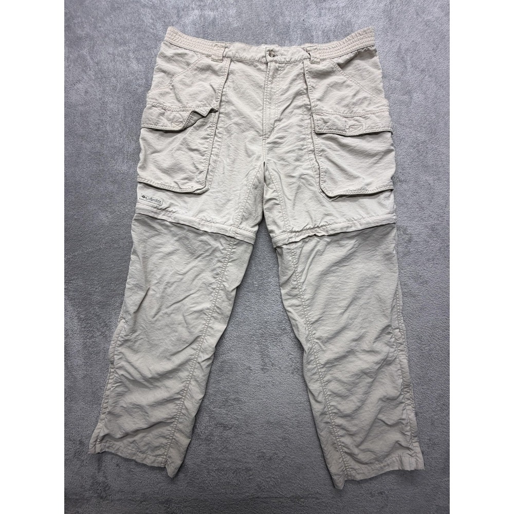 Columbia Pants Mens Measured 41x31 Beige Convertible Zip Off‎ Cargo Hiking